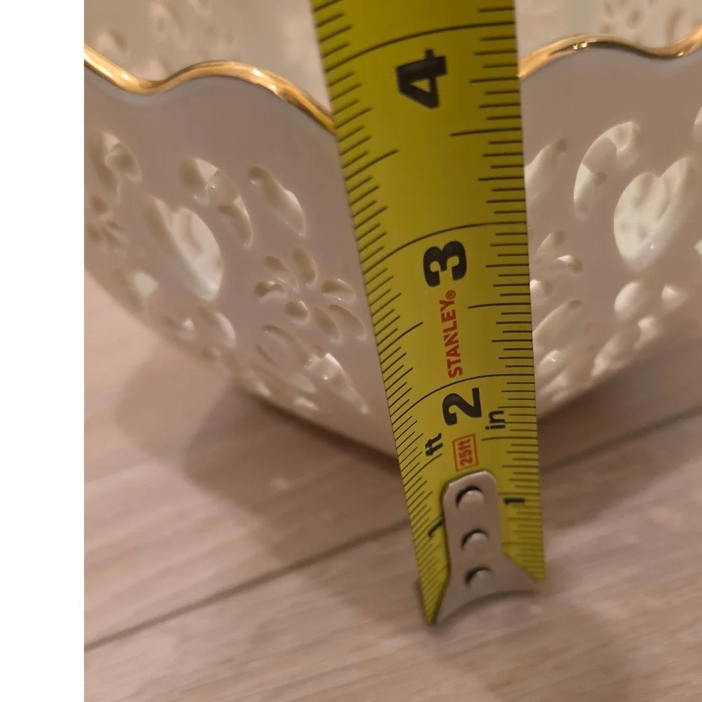 Lenox Pierced Hearts Flowers Bowl Ivory China 24k Gold Trim timeless cottagecore